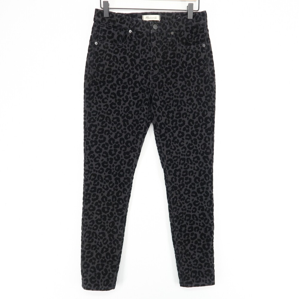 Madewell Mid Rise Skinny Jeans Womens 27 Black Leopard Flocked Velvet 9"